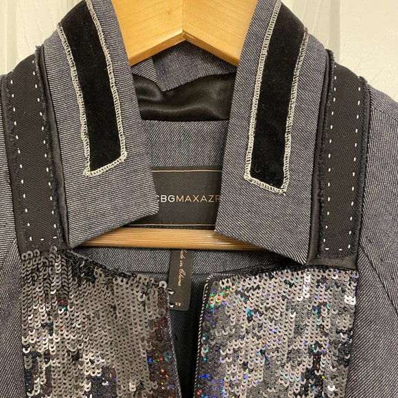 BCBG Max Azria Jacket, open front with pleats and sequins, Black & Gray, Size XS - Picture 2 of 8